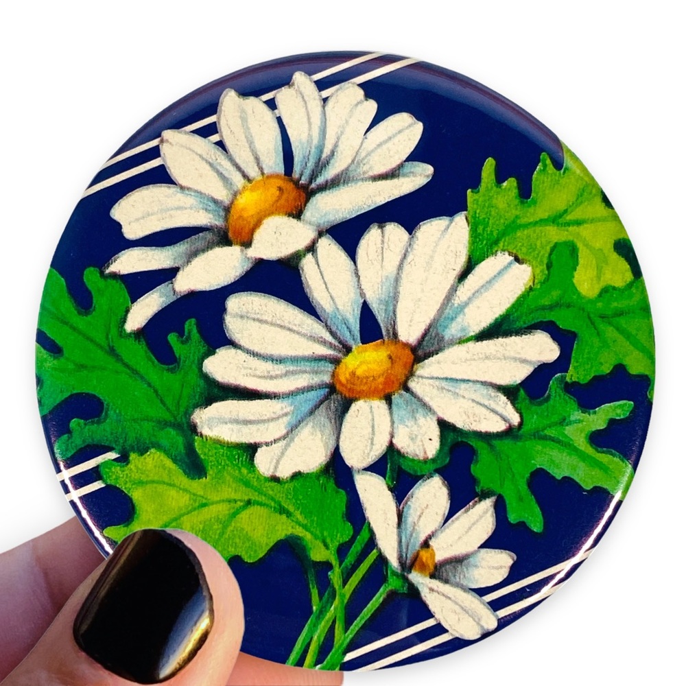 Vintage DAISY Wrapping Paper Upcycled Pocket Purse Mirror 3"